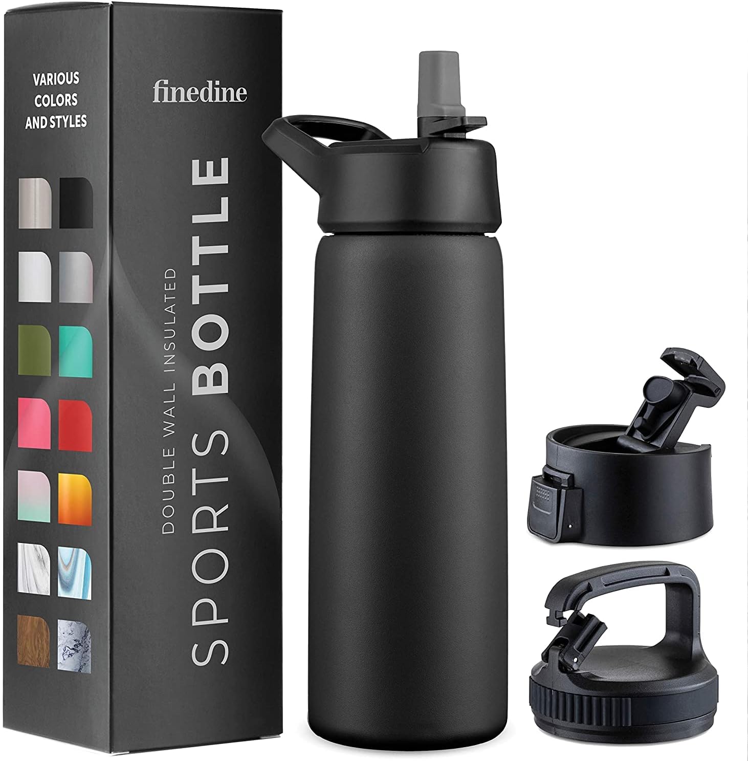 Triple Walled, Insulated Water Bottles with Straw - 25 Oz Stainless Steel Metal Bottle W/ 3 Leak Proof Lids